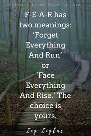 F E A R Has Two Meanings Forget Everything And Run Or Face Everything And Rise The Choice Is Y Face Everything And Rise Fear Has Two Meanings Fear Quotes