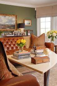 'if you have a leather or bright coloured sofa, opt for neutral or contrasting dark shades to tone your living enhance your living room effortlessly with this gorgeous sage green wall clock. Love The Wall Color Leather Sofa Living Room Traditional Family Rooms Living Room Leather