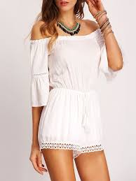 Back To School Hairstyles White Romper Off The Shoulder Jumpsuit White Romper Fashion Crochet Jumpsuits