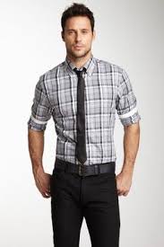 Fitted Plaid Shirt With Tie Fantastic Look Business Casual Men European Mens Fashion Men Casual