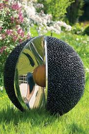 Standing Black Pebble Tile Landscape Sphere Garden Sculptures Statues Rocking Garden Sculpture And Statues For Th Garden Spheres Outdoor Sculpture Garden Art
