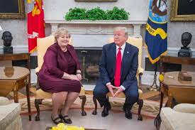 Statsminister i norge og partileder i høyre. Ksu No Solberg Onsker Trump God Bedring