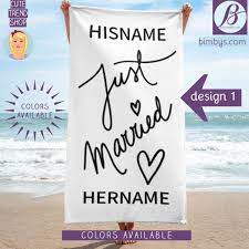 Wedding Gift Just Married Personalized Beach Towel Bride Towel Honeymoon Bride To Be Beach Custom Na Just Married Personalized Beach Towel Wedding Gifts