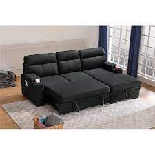 A sleeper sofa is a sofa that converts into a bed (that's why it's often also called a convertible sofa). Kaden Black Fabric Sleeper Sectional Sofa Chaise With Storage And Cupholder 89621