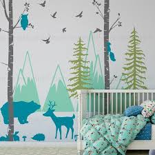 Birch Tree Wall Decal Canada Woodland Birch Tree Forest And Mountain Vinyl Wall Decals Are Trending In Babys Nurseries And Kids Room Mountain Wall Decal Birch Tree Decal Wall Stickers Kids