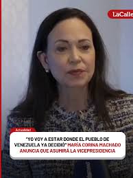 María Corina Machado declaró desde Oslo, Noruega, que asumirá la  vicepresidencia de Venezuela en un gobierno de transición encabezado por  Edmundo González Urrutia. La dirigente afirmó que esta ...