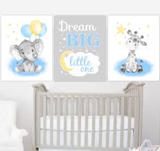 Blue Yellow Baby Boy Nursery Wall Art Elephant Nursery Art Etsy Baby Nursery Wall Art Baby Wall Art Nursery Decor Canvas