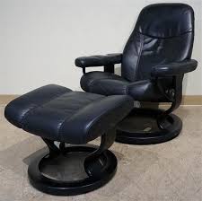 A soft and timeless recliner. Lot Ekornes Stressless Black Leather Lounge Chair And Ottoman