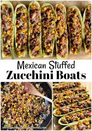 These Mexican Stuffed Zucchini Boats Make A Nutritious And Delicious Vegetarian Weeknight Dinner Large Zucchini Recipes Zucchini Dinner Recipes Zucchini Boats