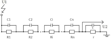 As you can see in red, there are so many different voltages across the circuit, and that's due to resistances. The Circuit Of A High Voltage Divider Of Mixed Type According To 15 Download Scientific Diagram