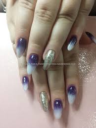 The color fade is one of the more difficult acrylic nail designs to perfect. Eye Candy Nails Training Purple And White Acrylic Fade With Glitter Ring Fingers By Elaine Moore On 6 January 2015 At 02 00