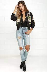 Glamorous Horticulture Club Black Embroidered Bomber Jacketat Lulus Com Floral Bomber Jacket Outfit Womens Fashion Jackets Embroidered Bomber Jacket