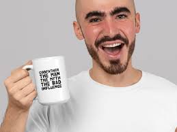 Regalo del padrino, día del padre divertido, el mito del hombre mala  influencia, taza de café personalizada con foto personalizada