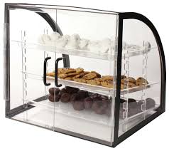 The construction is very durable and allows for easy viewing of contents while protecting your items from handling. Amazon Com Countertop Bakery Display Case Clear Acrylic With Black Metal Frame Rear Loading Doors And 3 Re Bakery Display Case Bakery Display Pastry Display