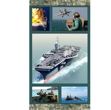 American Spirit Navy Anchors Away Military 24x44 Cotton Fabric Panel American Spirit Fabric Panels Quilting Supplies