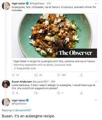 Veggie recipes fall recipes vegetarian recipes cooking recipes cooking food gnocchi spinach spinach gratin easy delicious dinner recipes yummy recipes. Woman S Innocent Question About Nigel Slater Aubergine Recipe Has Everyone Cracking Up Mirror Online