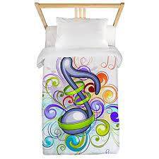 Reversible music bedding set, melody note motifs composition design. My Favorite Music Themed Bedding Sets Cute Comforters