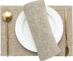 Amazon Com Home Brilliant Set Of 4 Placemats Heat Resistant Dining Table Place Mats Kitchen Table Mats Natural Lin In 2020 Placemats Coloring Placemats Natural Linen