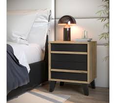 Chevet Style Industriel Otawa Imitation Chene Et Noir 2 Tiroirs Table De Chevet But