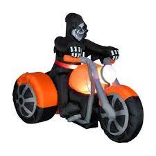 Grim Reaper Halloween Inflatable Motorcycle Airblown Yard Lighted Decoration New Grim Reaper Halloween Halloween Inflatables Halloween Blow Ups