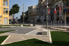 M/s of canadian soldiers laying telephone wires through rubble. Dry Deck Fountain Canadian Heroes Square Ortona Italy Forme D Acqua