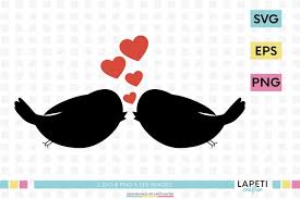 Silhouette of two birds sitting on a flowering branch. Love Birds Svg Black Silhouette Of Birds With Hearts Png 916002 Illustrations Design Bundles