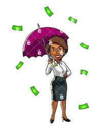 Black Woman Under Umbrella Raining Money Cartoon Vector Clipart Friendlystock Business Women Raining Money Ladies Umbrella