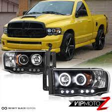 2002 2005 Dodge Ram Ccfl Halo Angel Eyes Led Projector Black Headlight Pair L R Ebay Black Headlights Dodge Ram Dodge