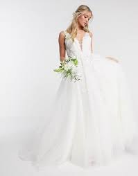 Asos Edition Isabella Wedding Dress With Plunge And 3d Floral Embroidery Asos In 2020 Embroidered Wedding Dress Asos Wedding Dress Mini Wedding Dresses