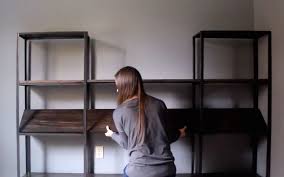 How To Build A Modern Industrial Office Shelving Ikea Hyllis Hack Diy Office Shelving Industrial Office Decor Office Design Diy