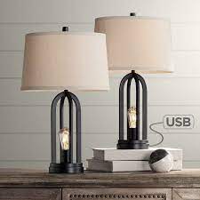 360 Lighting Modern Industrial Table Lamps Set Of 2 With Nightlight Led Usb Port Black Linen Shade For Living Room Bedroom Walmart Com Modern Table Lamp Farmhouse Table Lamps Table Lamp Sets