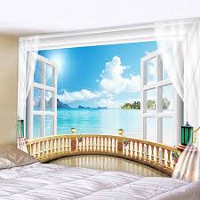 We love the personal touch a tapestry adds to a room, especially when they come in prints like cactus, floral, galaxy, and more. Window Ocean Tapestry Landscape Tapestry Art Tapestry Wall Tapestry Wall Hanging Home Decor Bedspreads Beach Tapestry Wish