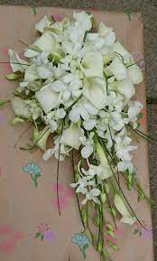 Crystal Blush Calla Lily And Singapore Orchid Bridal Teardrop Bouquet Orchid Bouquet Wedding Wedding Flowers Flower Arrangement Designs