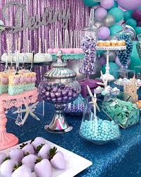 Mermaid Candy Table In 2020 Mermaid Theme Birthday Party Mermaid Theme Party Birthday Parties