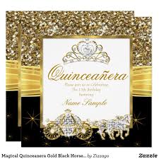 Black And Gold Carriage Magical Quinceanera Gold Black Horse Carriage Invitation Zazzle Com Invitations Quinceanera Party 15th Birthday