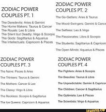 Cancer takes an emotional approach to life, aquarius, an offbeat the mind of a cancer is sensitive enough to pay attention to details and interpersonal relationships when aquarius fails to do so. Zodiac Power Couples Pt 1 The Daradevils Aries Gemini The Home Makers Taurus Cancer The Royals Leo Libra The Silent But Deadly Virgo Scorpio Zodiac Power Couples Pt