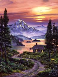 Cabin On The Lake Painting By David Lloyd Glover Easy Landscape Paintings Landscape Paintings Acrylic Lake Painting