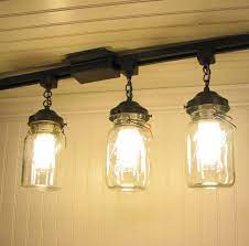 Mason Jar Track Lighting Trio With Vintage Quarts Etsy Kitchen Lighting Fixtures Track Kitchen Ceiling Lights Rustic Track Lighting
