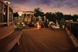 Trex Transcend Decking Railing Spiced Rum Vintage Lantern Post Cap Lights Riser Lights Trex