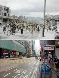 1945年 2019年5月3日平行時空74年 香港重光在旺角彌敦道山東街口 大群細路走出彌敦道 今天已過80歲 右邊為 鑰智中學 左邊 新東亞劇場 彌敦道與山東街交界建於1931年 砵崙戲院 後改裝為 勝利戲院 於日佔時期曾改稱 新東亞劇場 1931 195 hong kong
