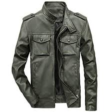 Sunhusing Men S Casual Buckle Pocket Solid Color Stand Collar Shoulder Badge Zip Leather Jacket Be Leather Jacket Men Faux Leather Jackets Stand Collar Jackets