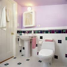 contemporary bath in lavender and white