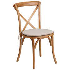 The cross back wedding chair in a beautiful light oak finish for that elegant look and is certain to be the choice of brides for the coming wedding season. Natural Oak Wood Finish Cross Back Chair With Cushion