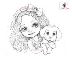 Cute Girl Coloring Page Digital Stamp Digi Dog Doggy Etsy In 2020 Puppy Coloring Pages Digital Stamps Coloring Pages For Girls