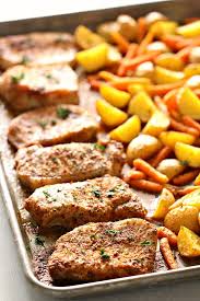 Sheet Pan Italian Pork Chops With Potatoes And Carrots Recipe Pork Chop Dinner Sheet Pan Recipes Baked Pork