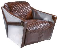 Modern Brown Leather Chair Aviator Aluminum Metal Vintage Industrial Style Club Chair Leather Club Chairs Club Chairs Leather Chair