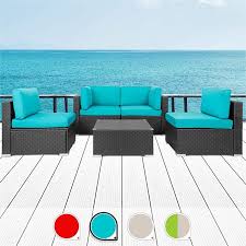 Walsunny 5pcs Patio Outdoor Furniture Sets All Weather Rattan Sectional Sofa With Tea Table Washa Outdoor Furniture Sets Outdoor Furniture Gray Patio Furniture