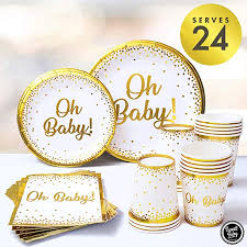 Amazon Com Sweet Baby Co Oh Baby Shower Plates And Napkins Neutral For Boy Or Girl With Baby Shower Plates Baby Shower Party Supplies Baby Shower Decorations