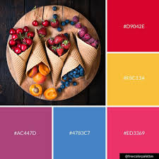 Repeat the process (steps 4 to 7) using other fruits and vegetables with different colors of paint. Summer Healthy Eating Berries Vibrant Color Palette Inspiration Digital Art Palette And B Vibrant Color Palette Food Color Palette Red Colour Palette