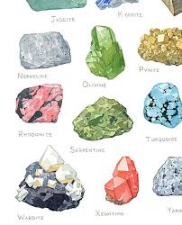Minerals Watercolor Alphabet Art Print Gemstone Painting Crystal Watercolor Alphabet Art Print Mineral Watercolor Crystal Drawing